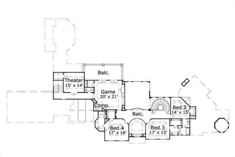 Floor Plan Second Story of Mediterranean Plan #156-1079