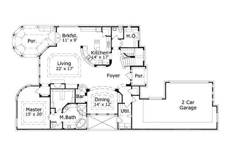 Floor Plan First Story of Traditional Plan #156-1086