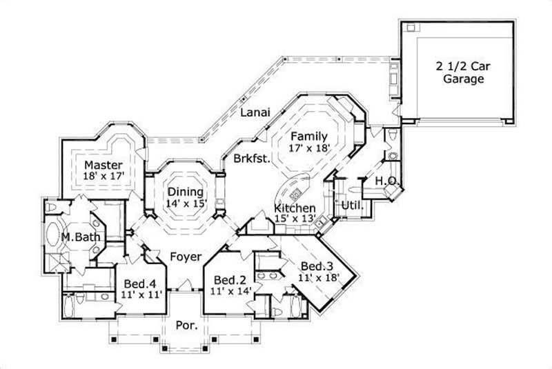 Floor Plan First Story of Country Plan #156-1088