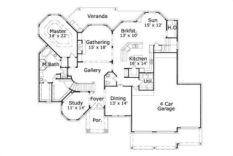 Floor Plan First Story of Mediterranean Plan #156-1097
