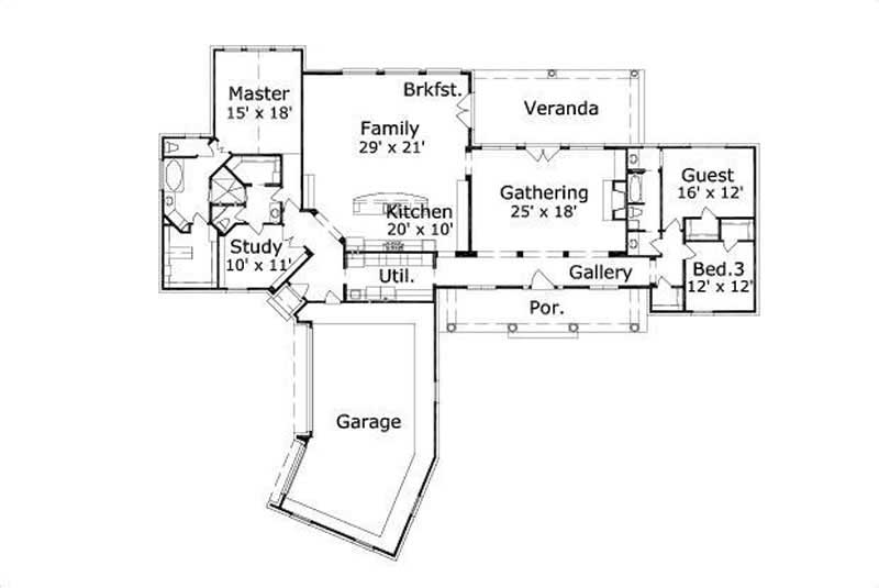 Floor Plan First Story of Luxury Plan #156-1099