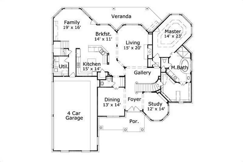 Floor Plan First Story of Luxury Plan #156-1100