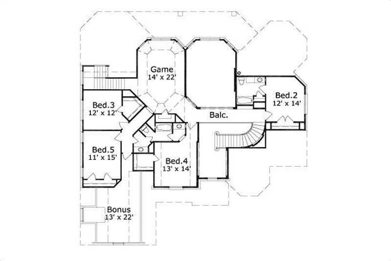 Floor Plan Second Story of Luxury Plan #156-1100