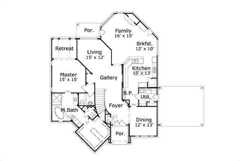 Floor Plan First Story of Luxury Plan #156-1101