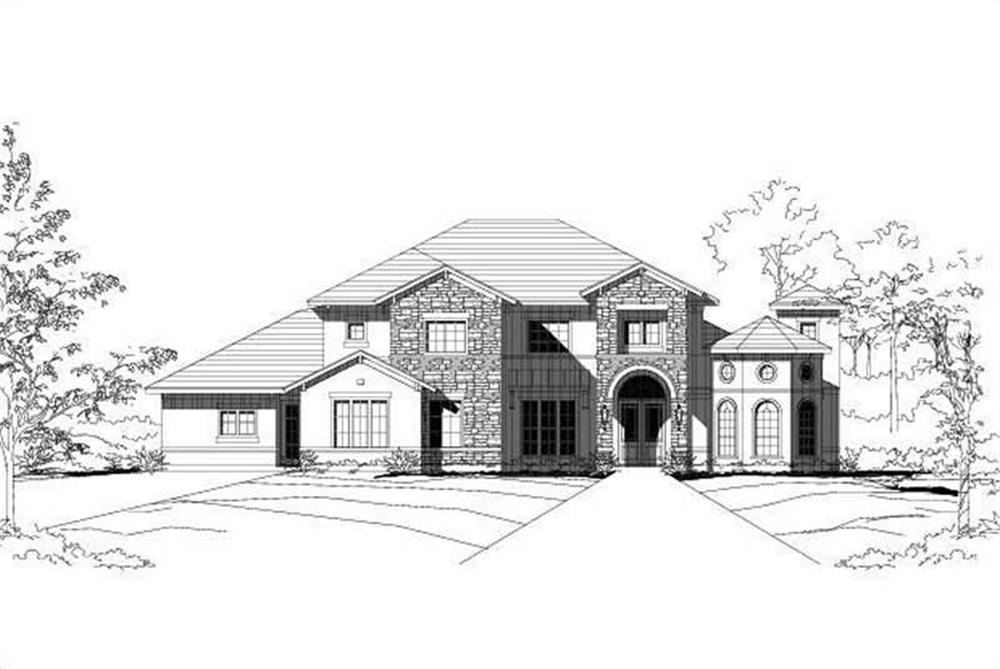Front elevation of Tuscan home (ThePlanCollection: House Plan #156-1102)