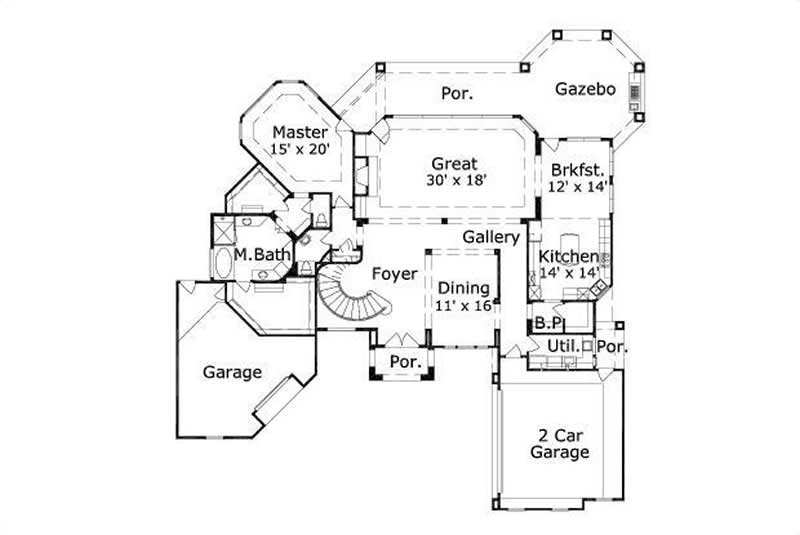 Floor Plan First Story of Mediterranean Plan #156-1120