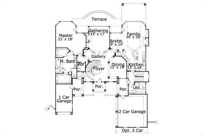 Floor Plan First Story of Mediterranean Plan #156-1125