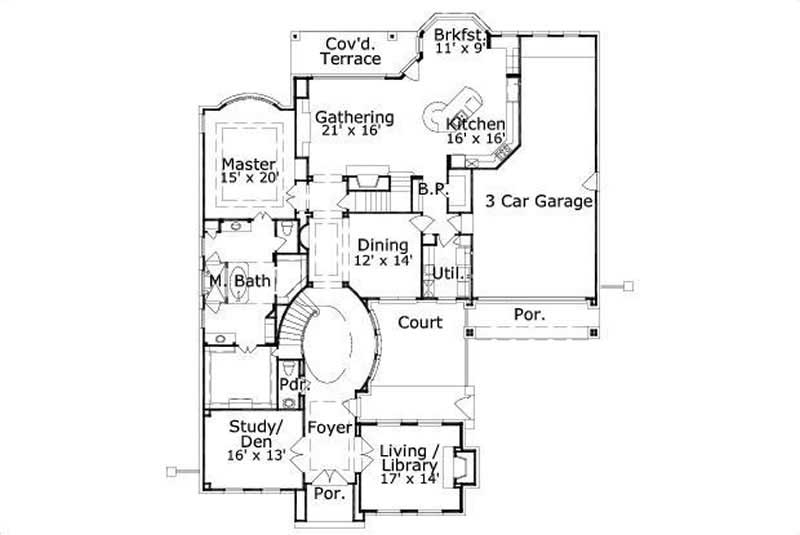 Floor Plan First Story of French Plan #156-1127