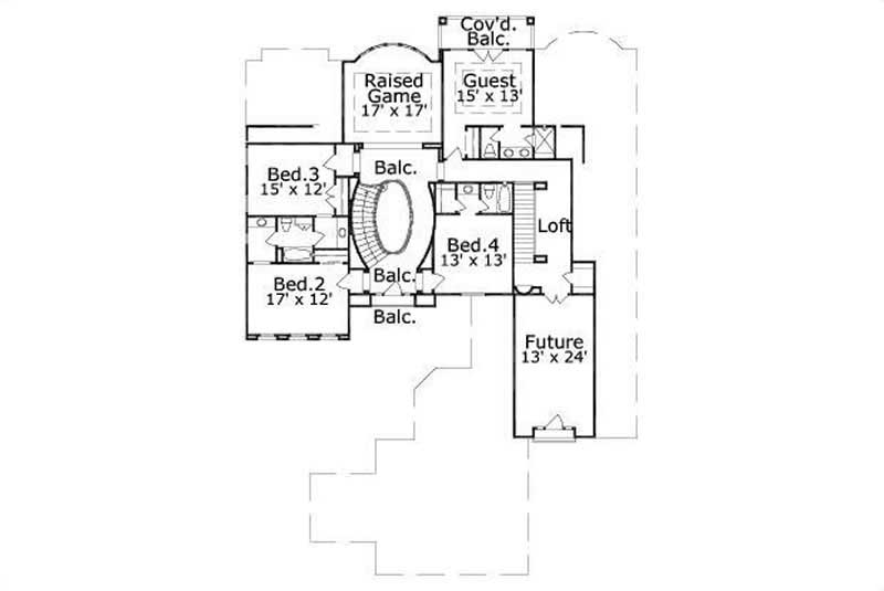 Floor Plan Second Story of Luxury Plan #156-1129