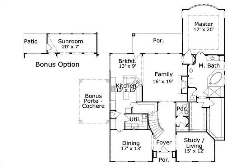 Floor Plan First Story of French Plan #156-1131