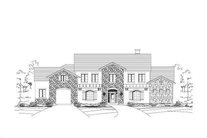 Front elevation of Tuscan home (ThePlanCollection: House Plan #156-1140)
