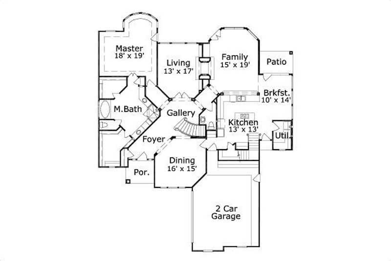 Floor Plan First Story of Country Plan #156-1144
