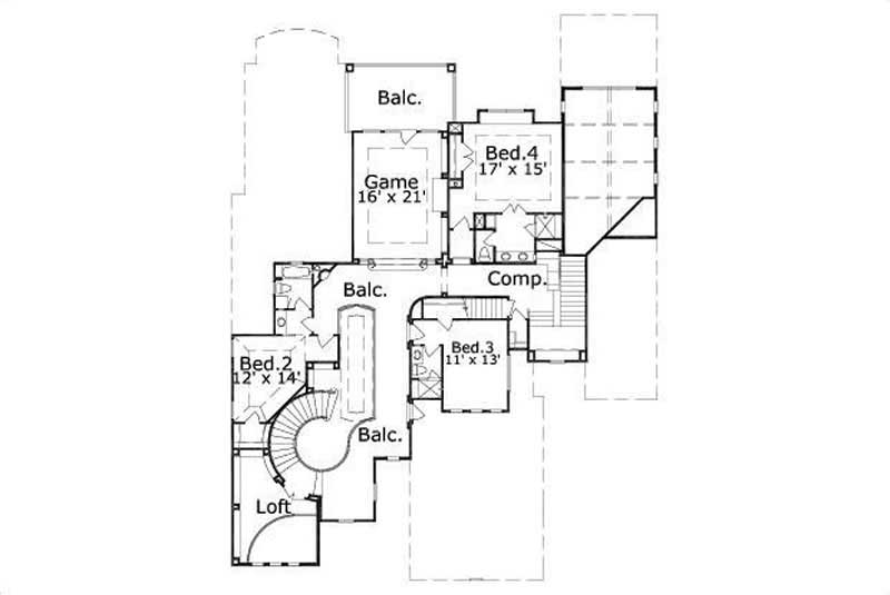 Floor Plan Second Story of Plan #156-1148