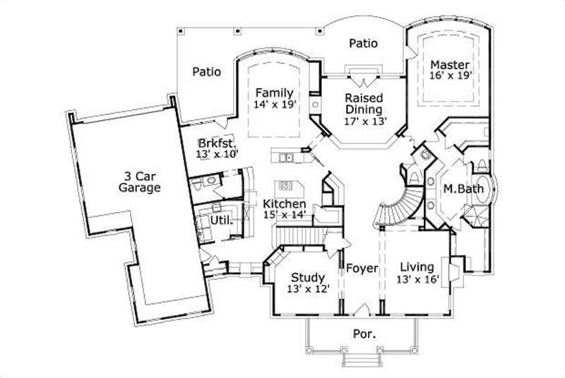 Floor Plan First Story of Colonial Plan #156-1158