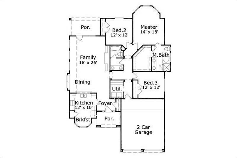 Floor Plan First Story of Ranch Plan #156-1167