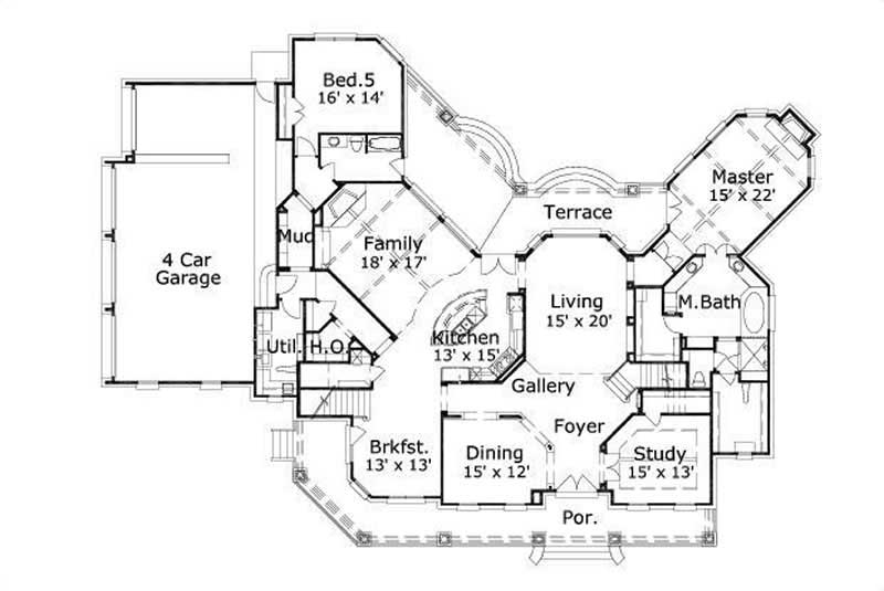 Floor Plan First Story of Country Plan #156-1170