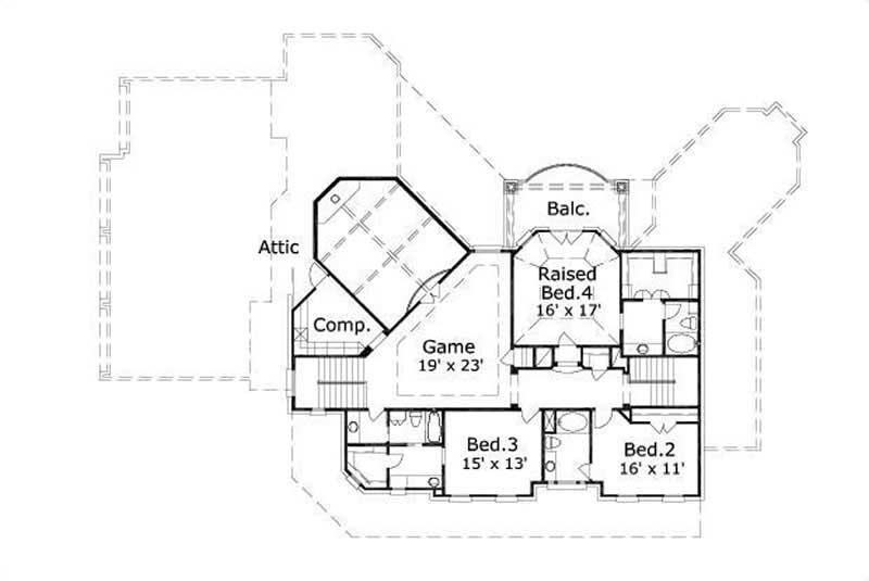 Floor Plan Second Story of Country Plan #156-1170
