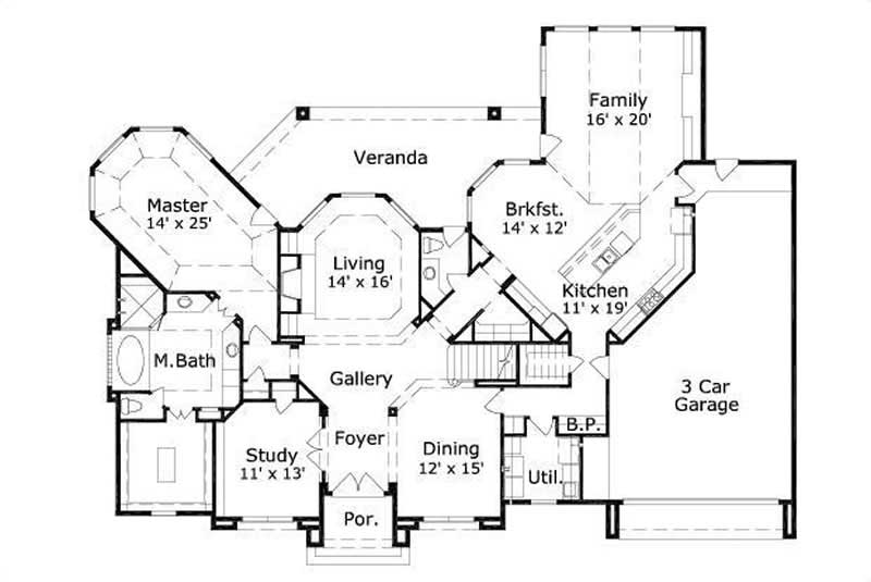 Floor Plan First Story of Luxury Plan #156-1178
