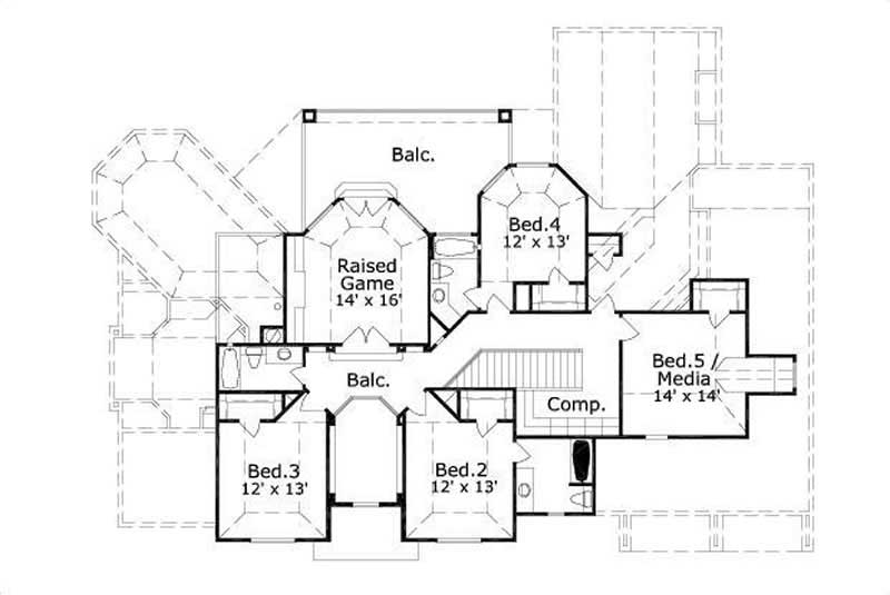 Floor Plan Second Story of Luxury Plan #156-1178