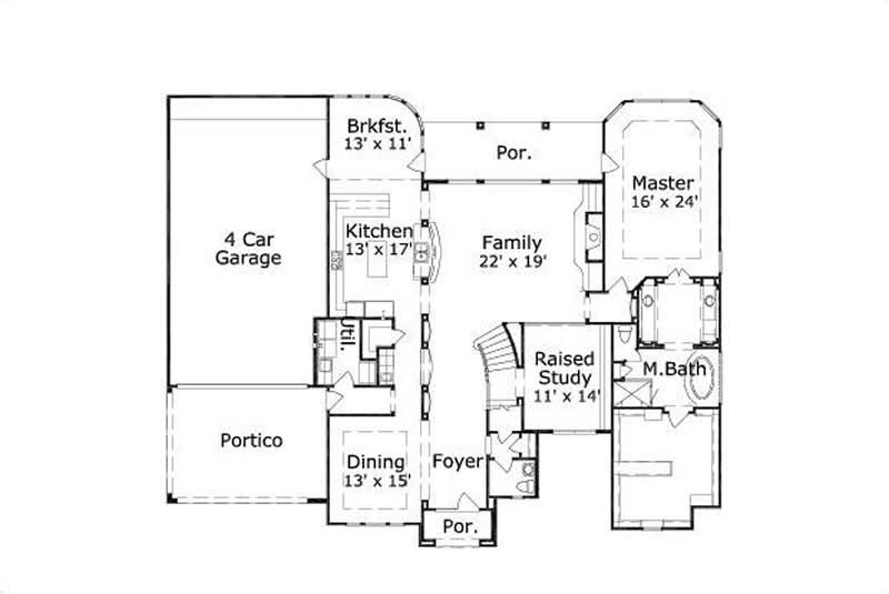 Floor Plan First Story of Mediterranean Plan #156-1184