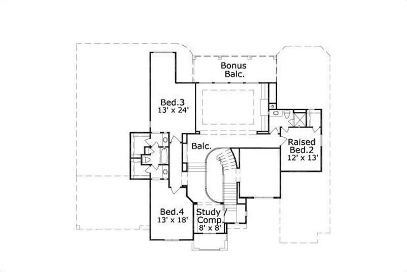 Floor Plan Second Story of Mediterranean Plan #156-1184