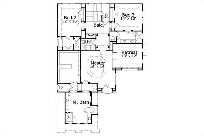 Floor Plan Second Story of Luxury Plan #156-1188