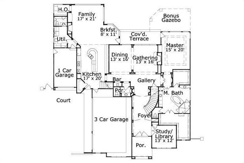 Floor Plan First Story of Luxury Plan #156-1193