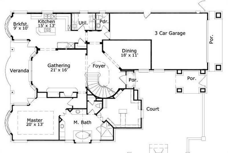 Floor Plan First Story of Luxury Plan #156-1194
