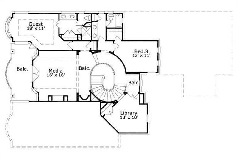 Floor Plan Second Story of Luxury Plan #156-1194