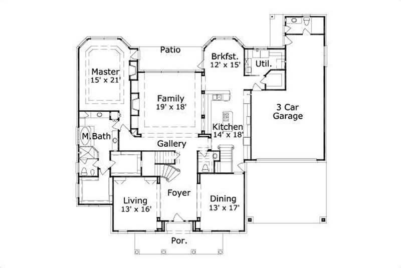 Floor Plan First Story of Colonial Plan #156-1200
