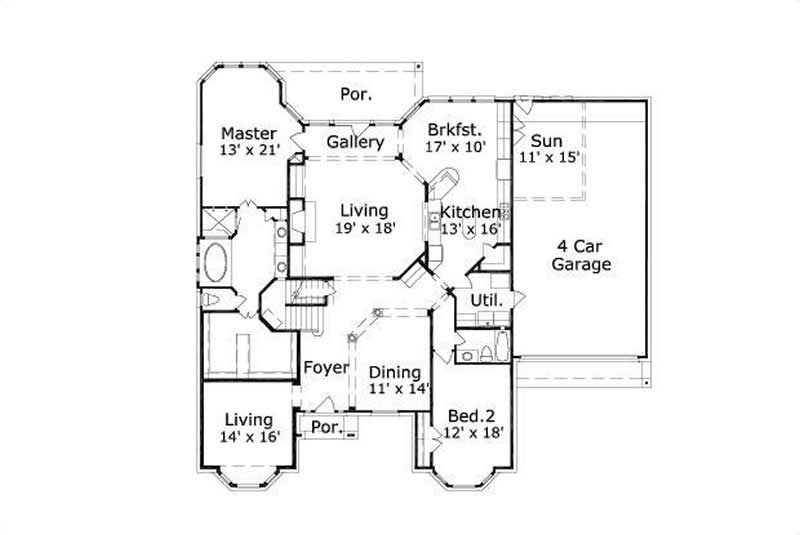 Floor Plan First Story of Country Plan #156-1207