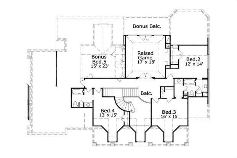 Floor Plan Second Story of Luxury Plan #156-1209