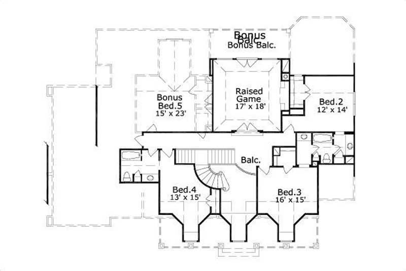 Floor Plan Second Story of Country Plan #156-1210