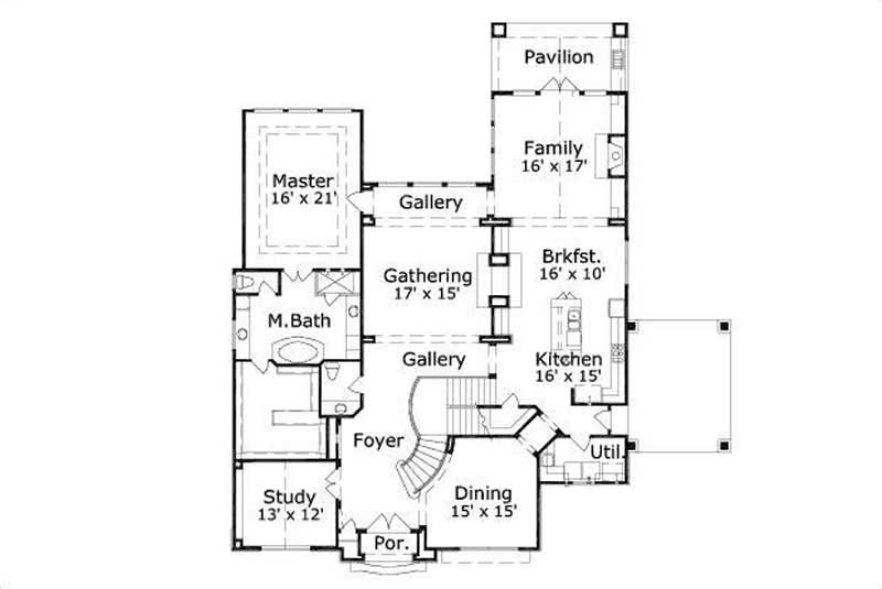 Floor Plan First Story of Country Plan #156-1214