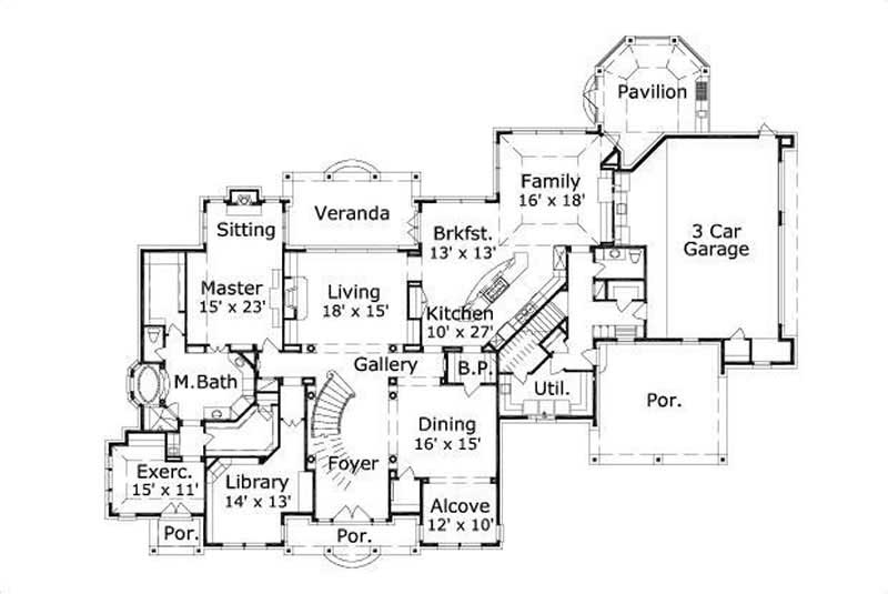Floor Plan First Story of Luxury Plan #156-1217