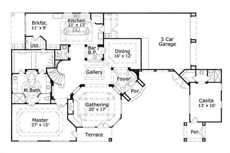 Floor Plan First Story of Mediterranean Plan #156-1222