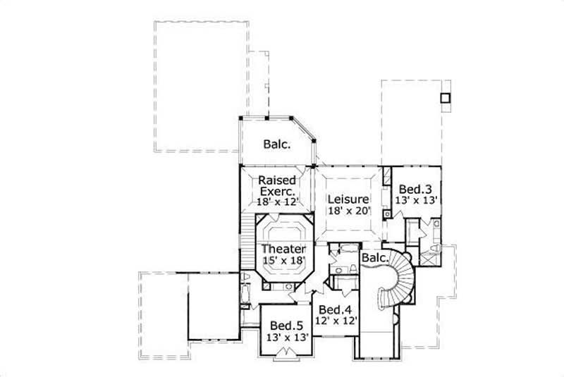 Floor Plan Second Story of Spanish Plan #156-1225