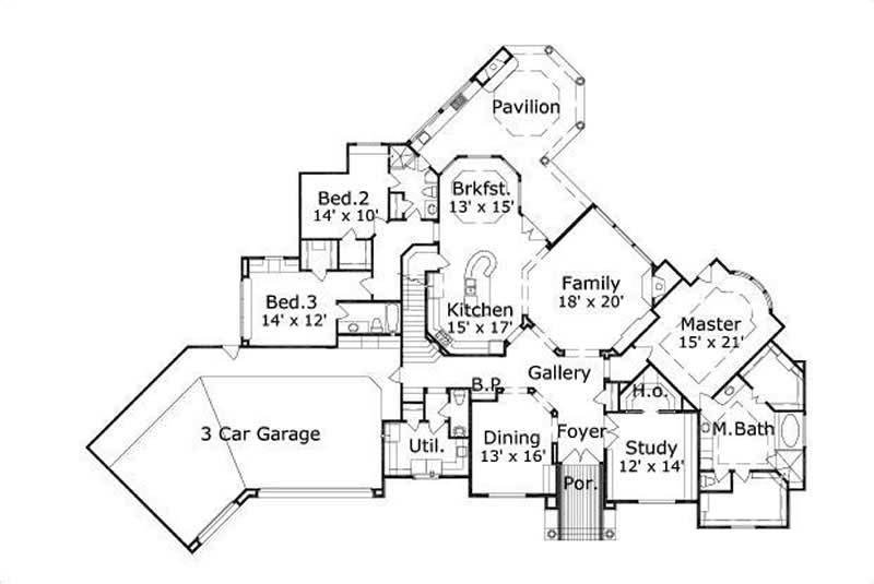 Floor Plan First Story of Luxury Plan #156-1226