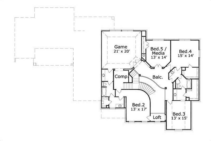Floor Plan Second Story of Luxury Plan #156-1228