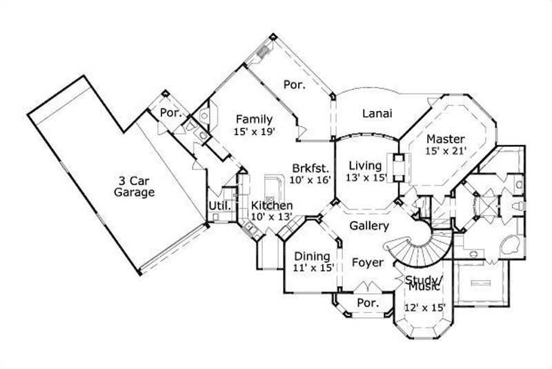 Floor Plan First Story of Luxury Plan #156-1243
