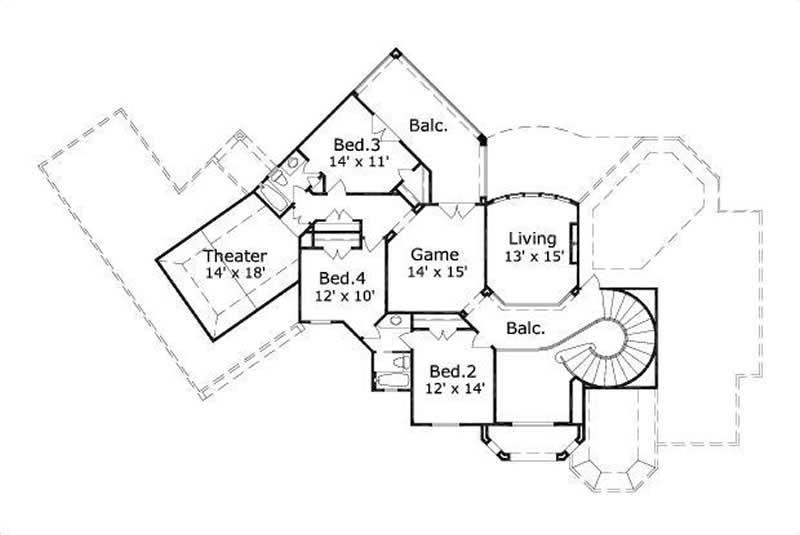 Floor Plan Second Story of Luxury Plan #156-1243