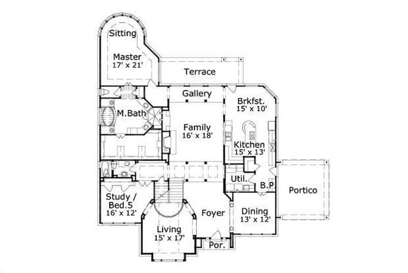 Floor Plan First Story of Luxury Plan #156-1250