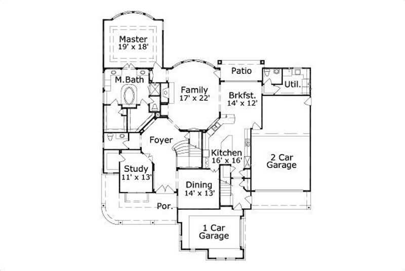 Floor Plan First Story of Luxury Plan #156-1254
