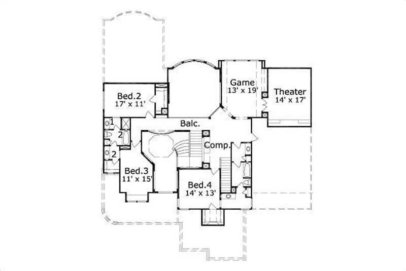 Floor Plan Second Story of Luxury Plan #156-1254