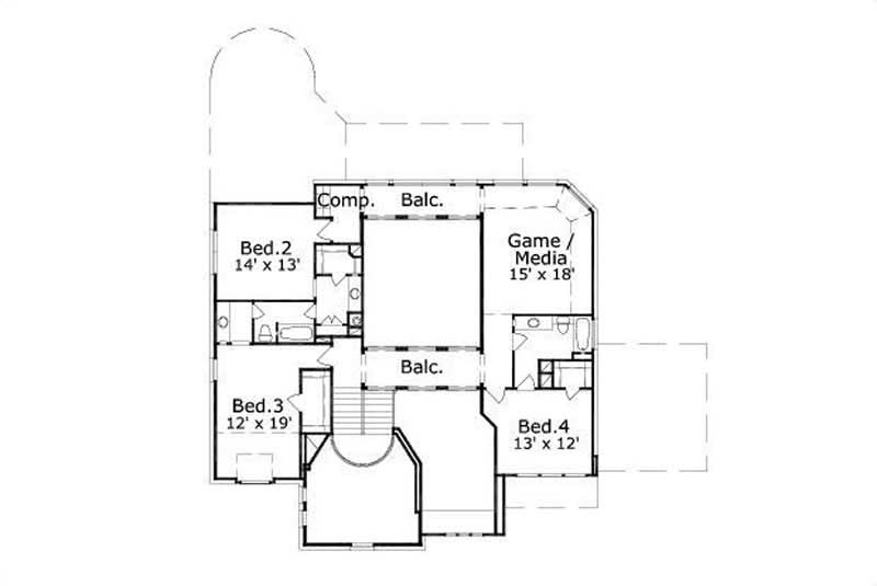 Floor Plan Second Story of Country Plan #156-1258