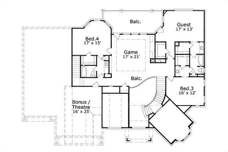 Floor Plan Second Story of Luxury Plan #156-1261