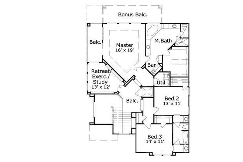 Floor Plan Second Story of Mediterranean Plan #156-1279
