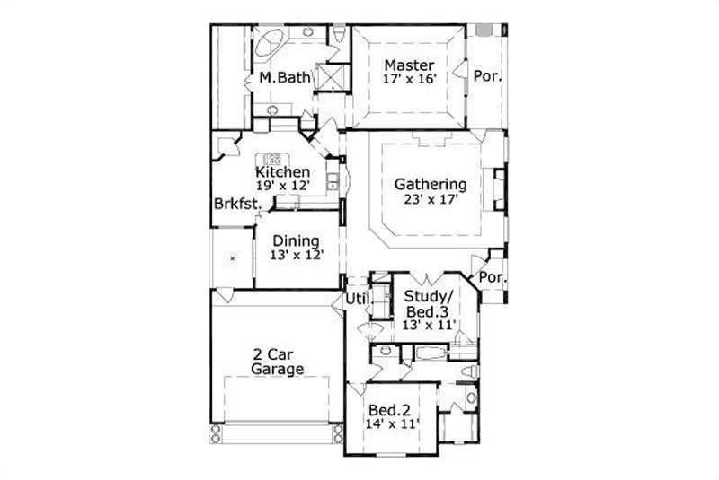 Floor Plan First Story of Ranch Plan #156-1285