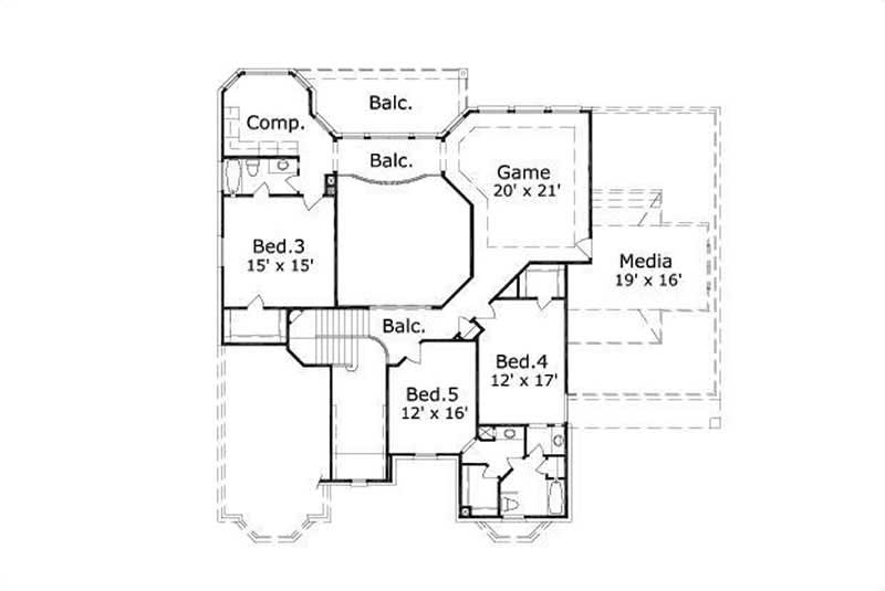 Floor Plan Second Story of Luxury Plan #156-1286