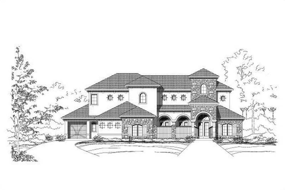 Front elevation of Tuscan home (ThePlanCollection: House Plan #156-1293)